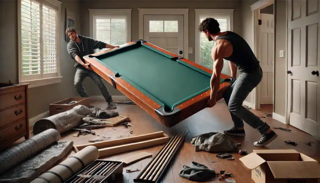 Pool Table Movers needing help with a pool table.